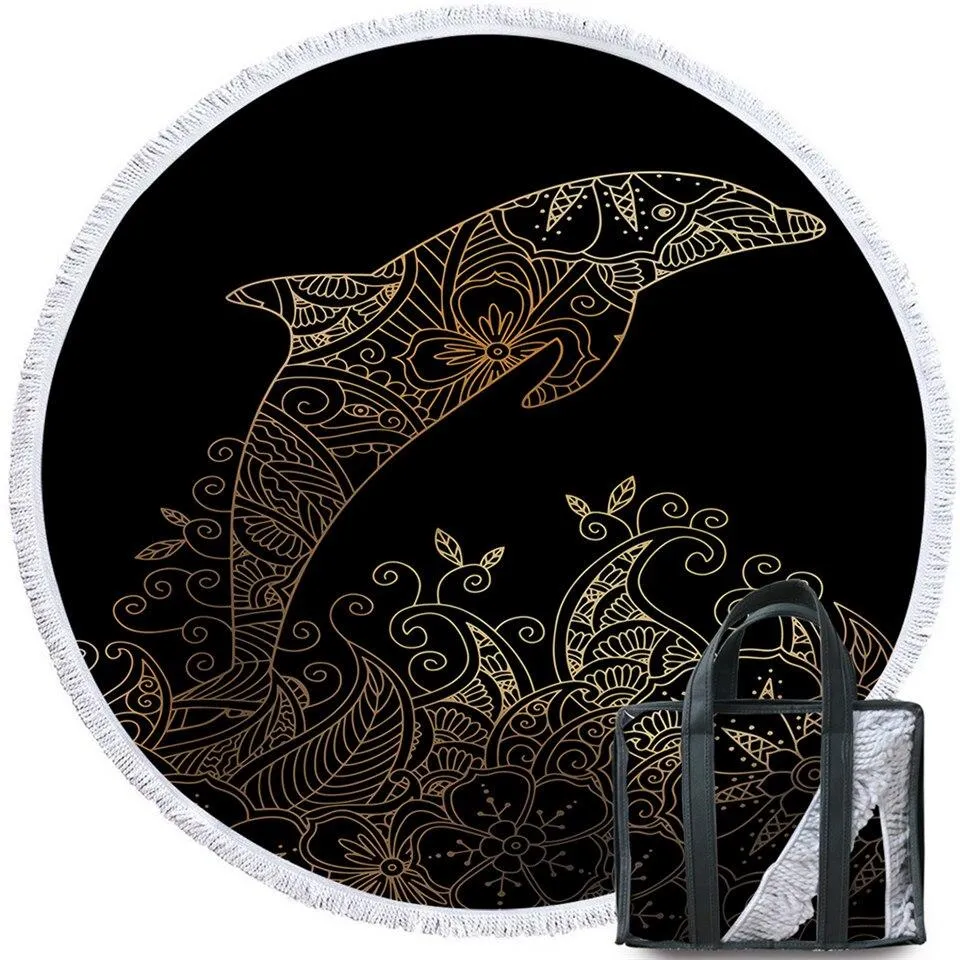 The Golden Dolphin Round Beach Towel