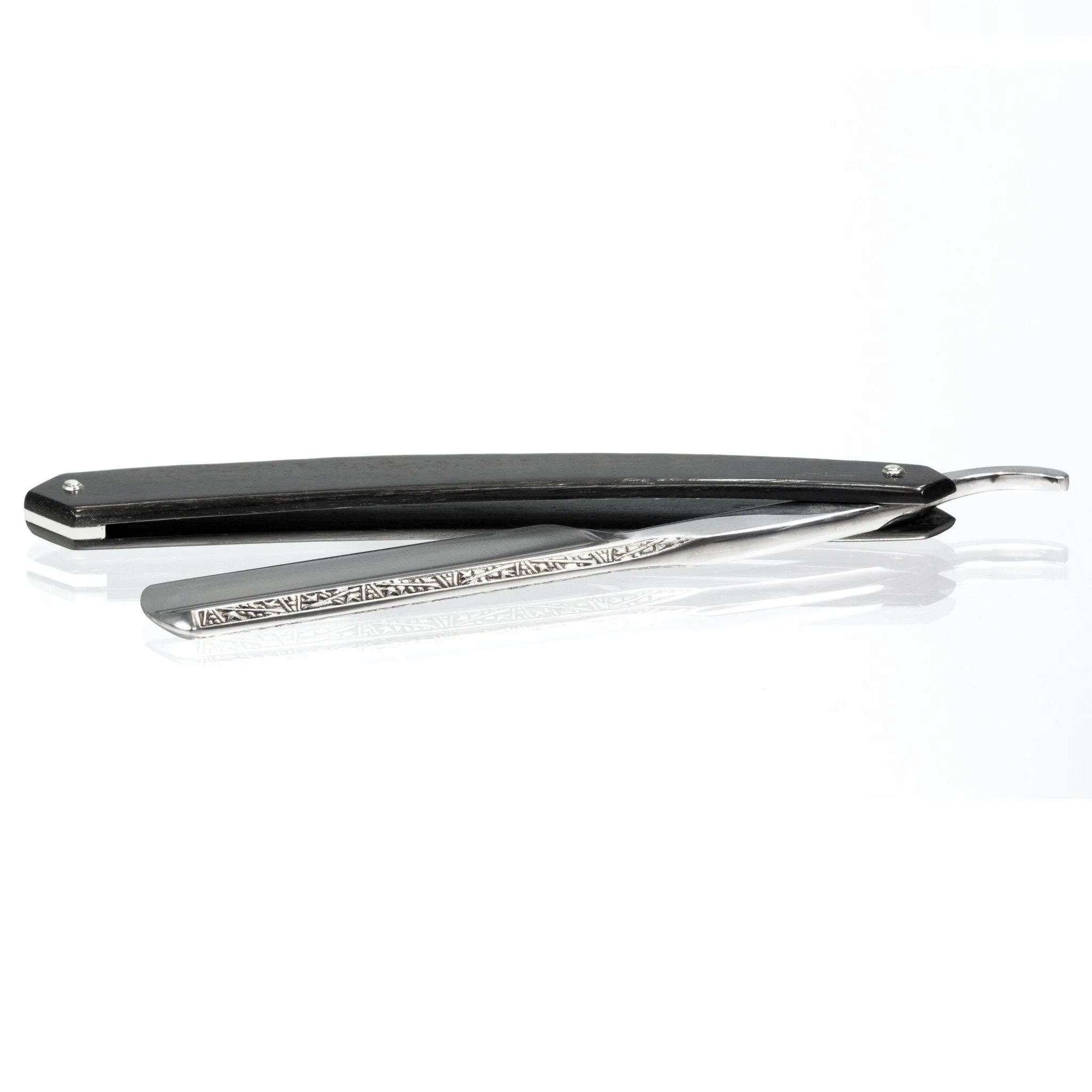 Thiers Issard La Legende Straight Razor 6/8" Geometry Spine Decoration, Ebony Wood Handle