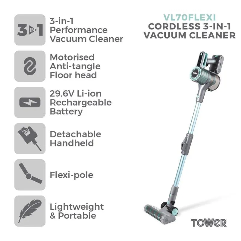 Tower Cordless Vacuum Cleaner Flexi 3-in-1 VL70 - Turquoise