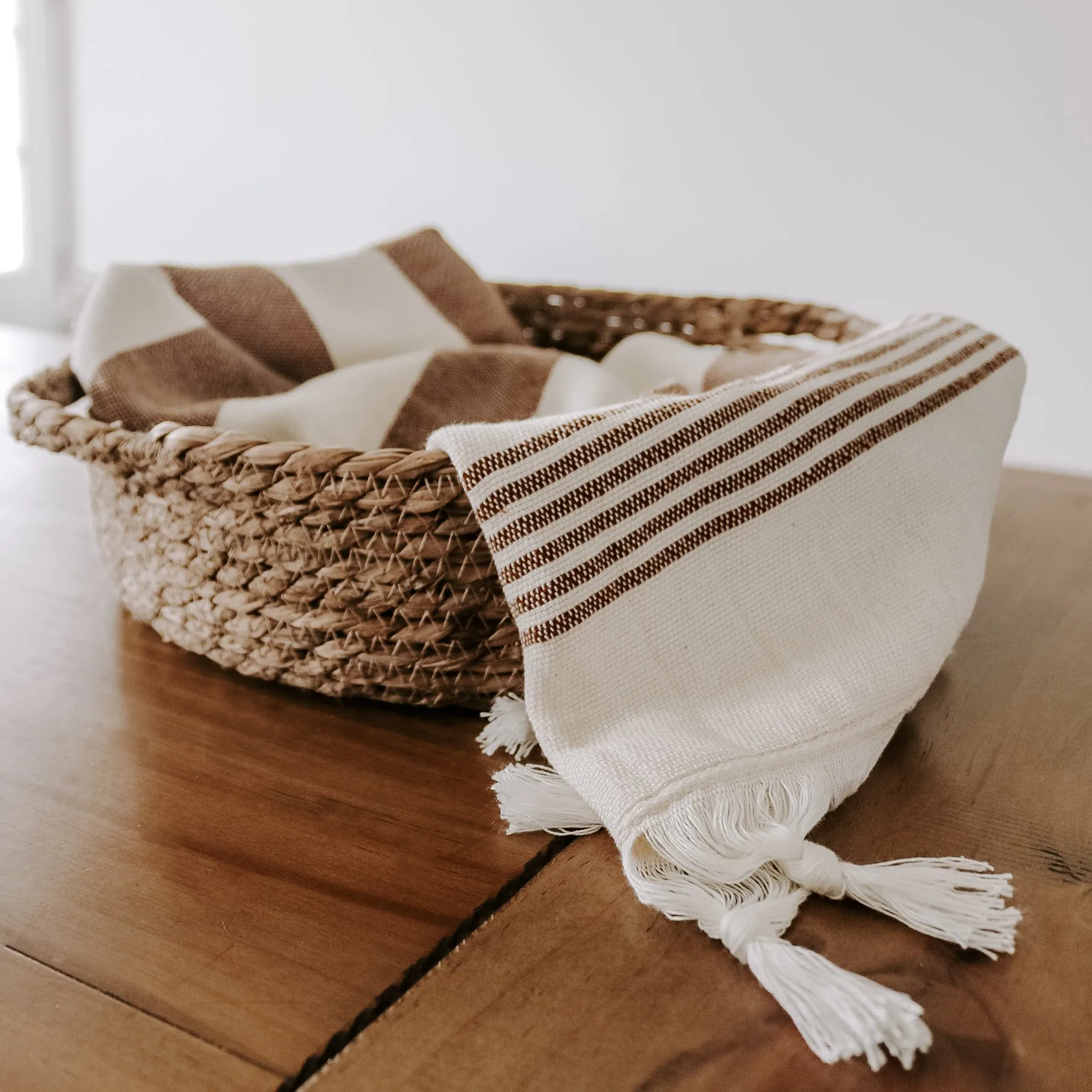 Turkish Cotton   Bamboo Hand Towel - Neutral Stripes