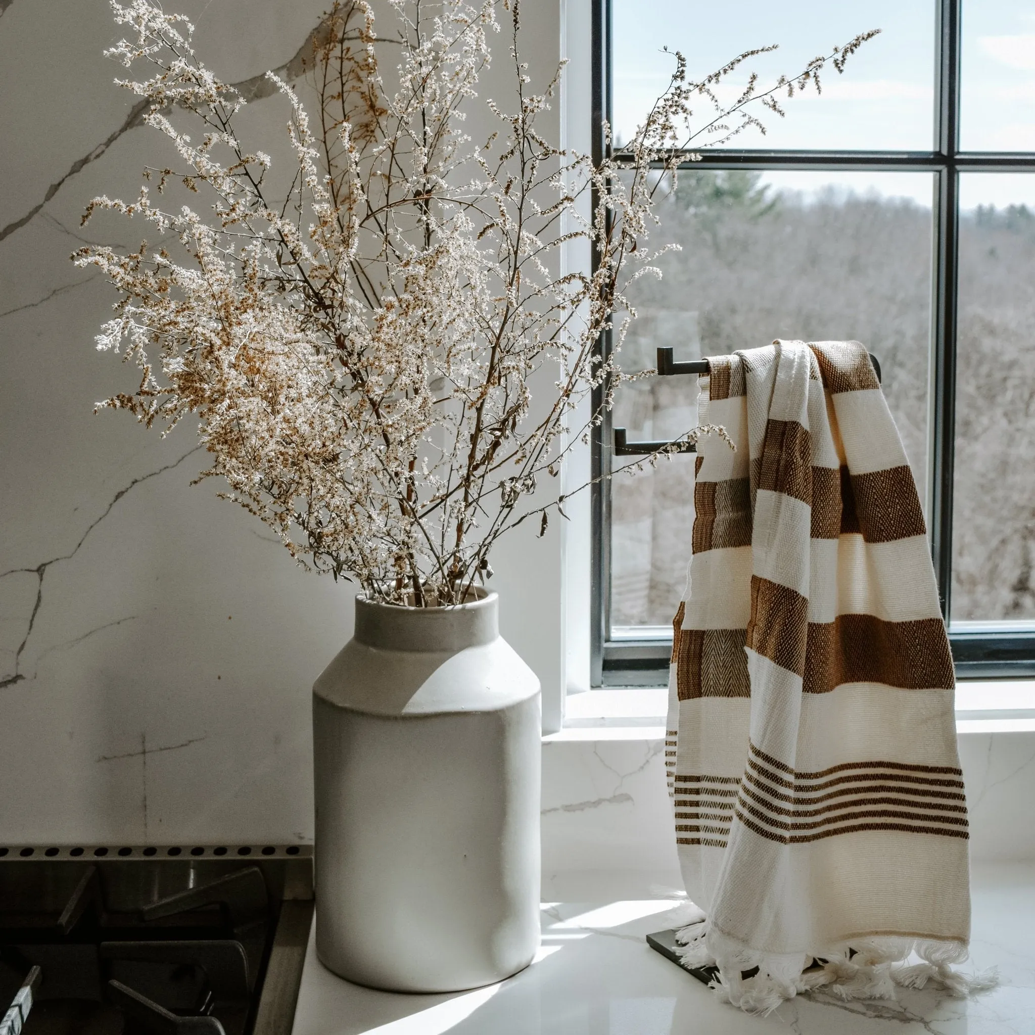 Turkish Cotton   Bamboo Hand Towel - Neutral Stripes