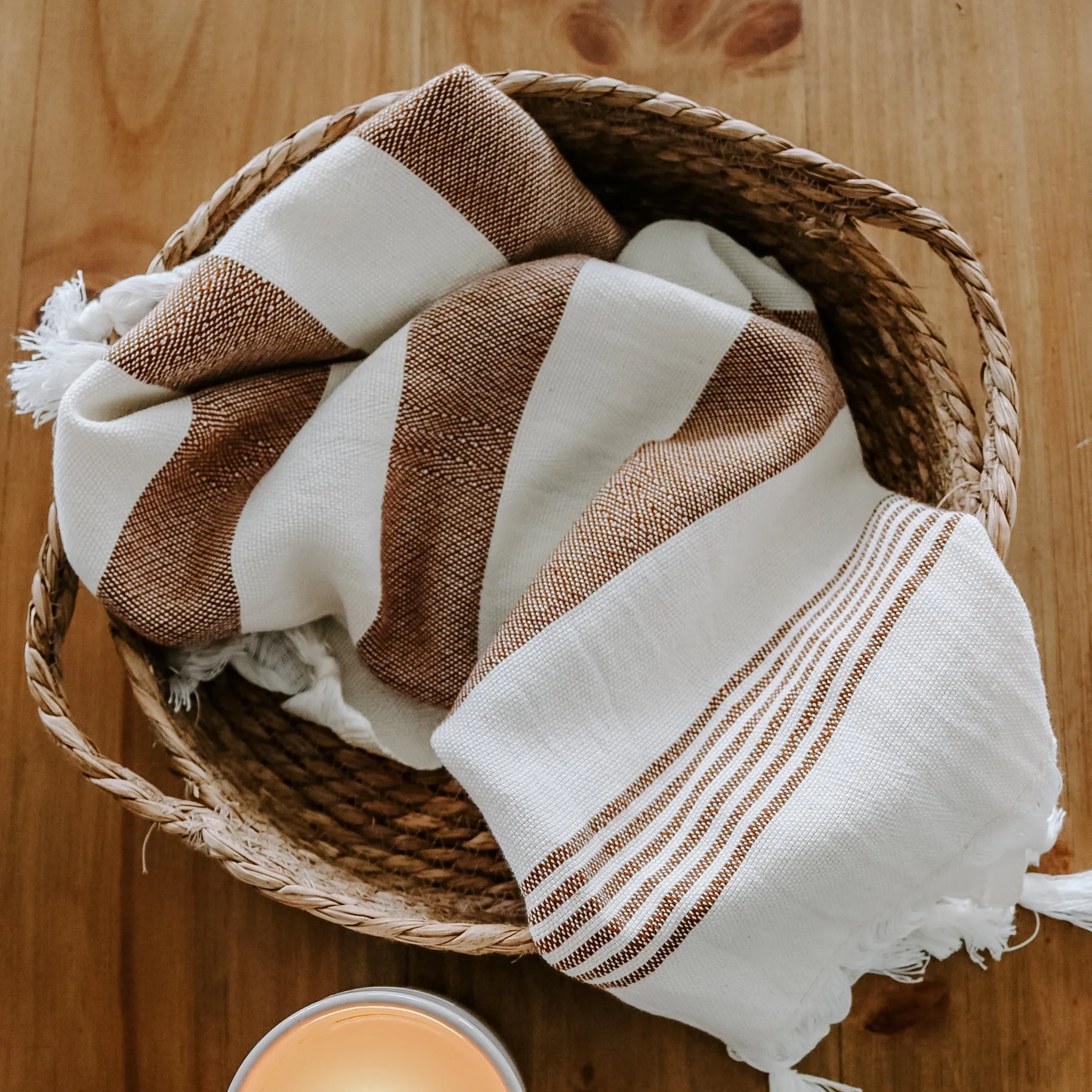 Turkish Cotton   Bamboo Hand Towel - Neutral Stripes