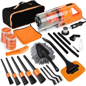 Ultimate Car Cleaning Kit, 17Pcs Car Interior Detailing Kit with High Power Car Vacuum Cleaner, Detailing Brush Set, Windshield Cleaner, Complete Car Cleaning Supplies for Deep Cleaning