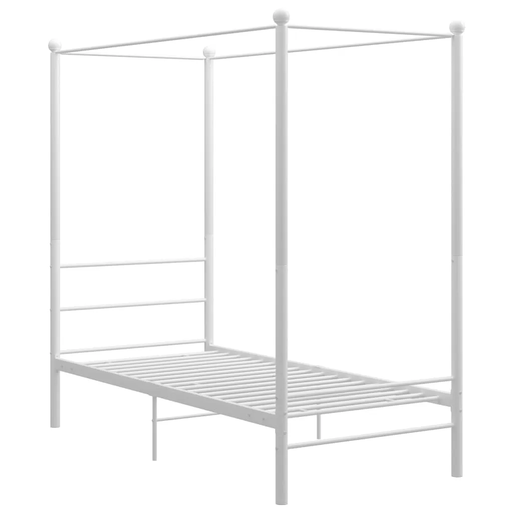 vidaXL Canopy Bed Frame without Mattress White Metal 90x200 cm