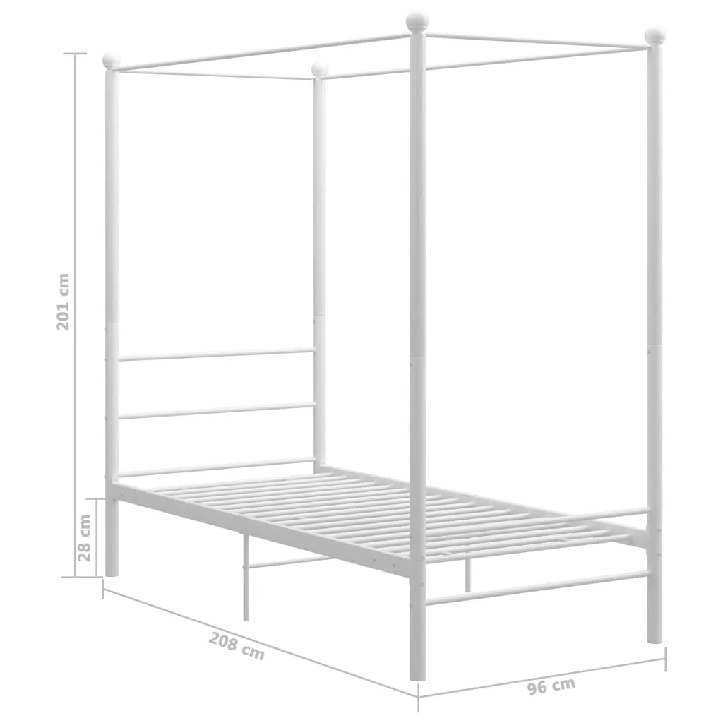 vidaXL Canopy Bed Frame without Mattress White Metal 90x200 cm