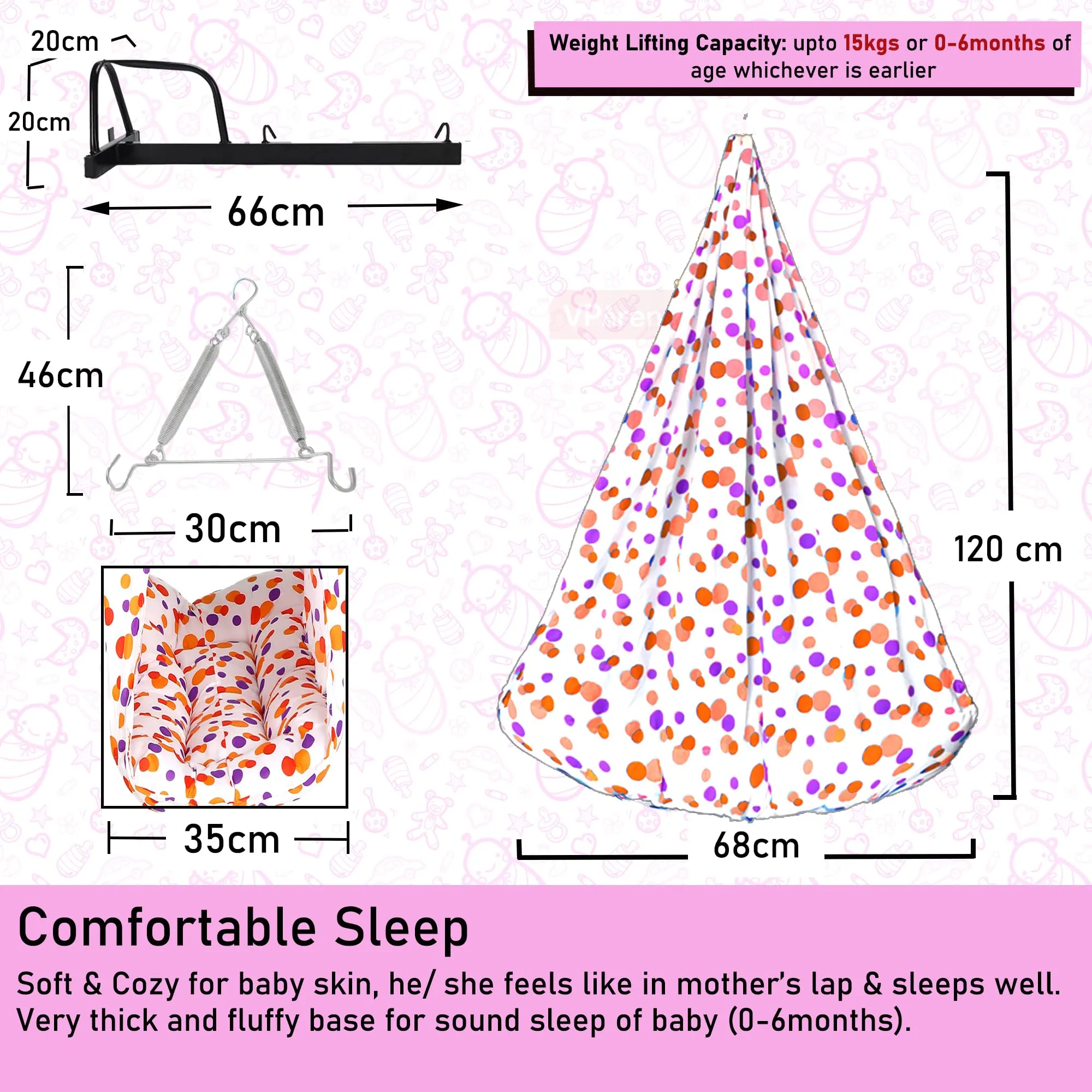 VParents Preemie Baby Swing Cradle with Mosquito Net Spring and Metal Window Cradle Hanger (Orange)