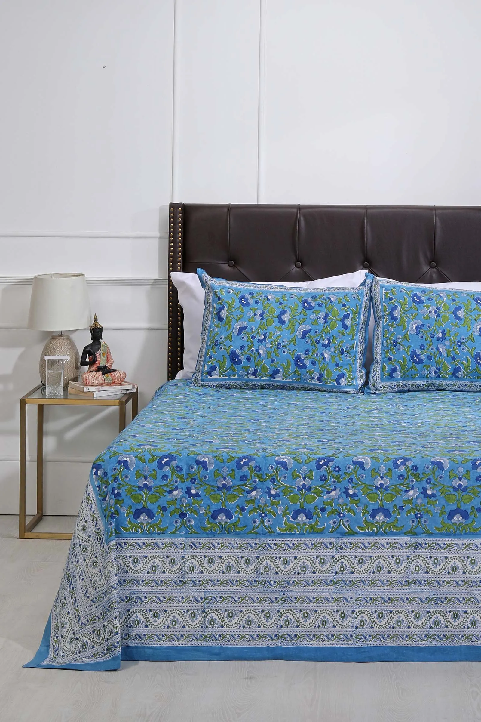 Vrindavan Blue Buttercup Cotton Percale Bedsheet