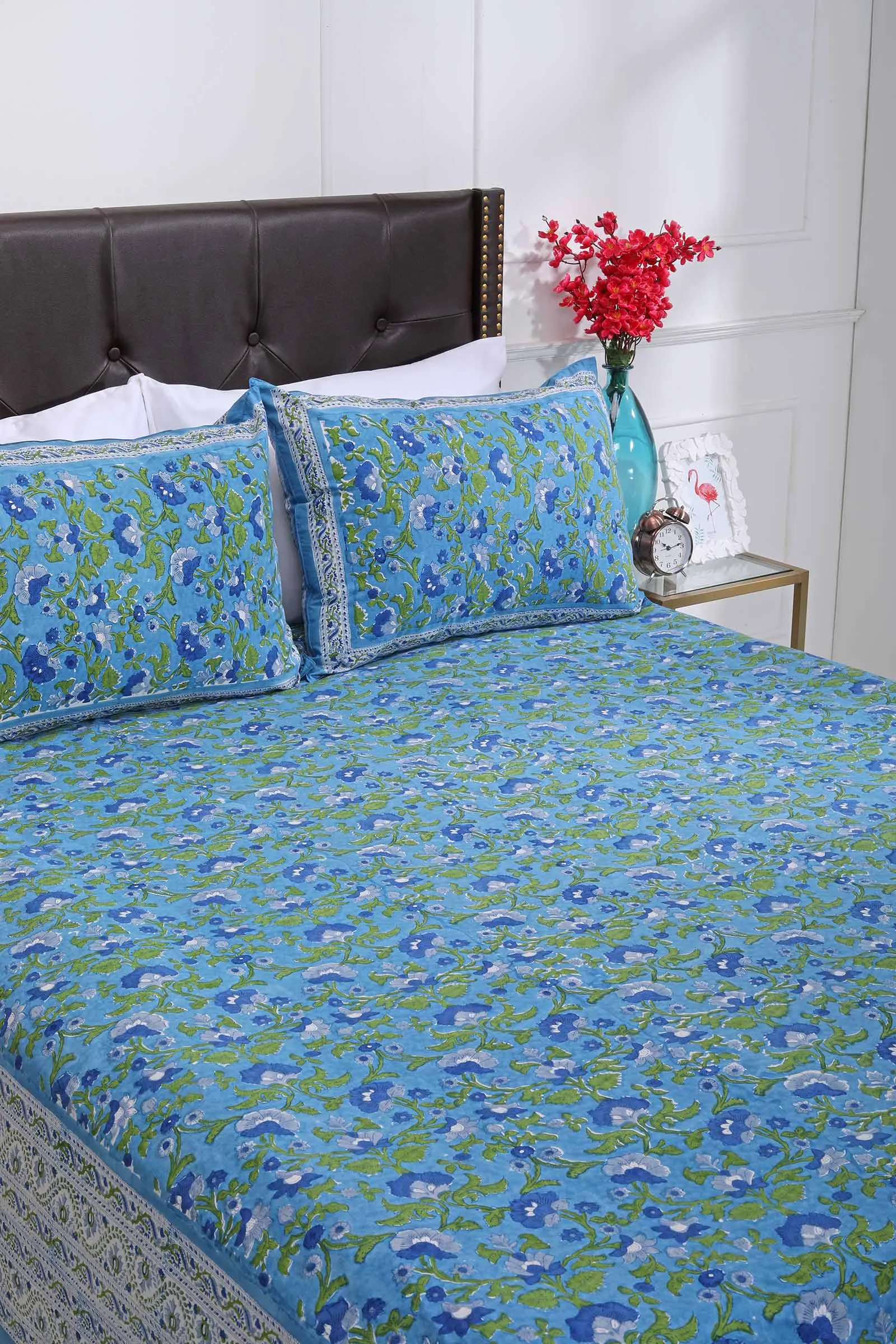 Vrindavan Blue Buttercup Cotton Percale Bedsheet