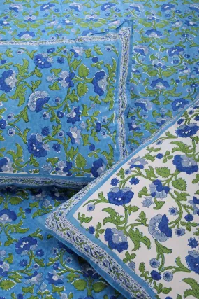 Vrindavan Blue Buttercup Cotton Percale Bedsheet