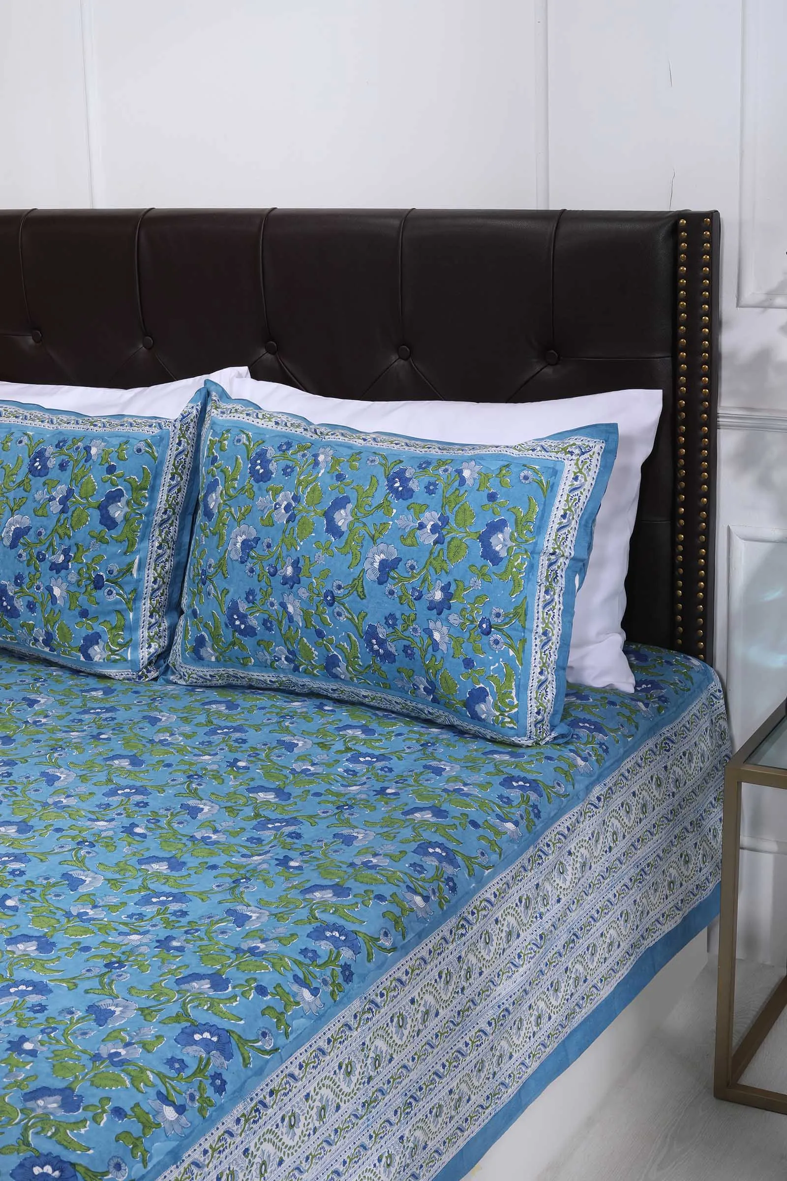 Vrindavan Blue Buttercup Cotton Percale Bedsheet