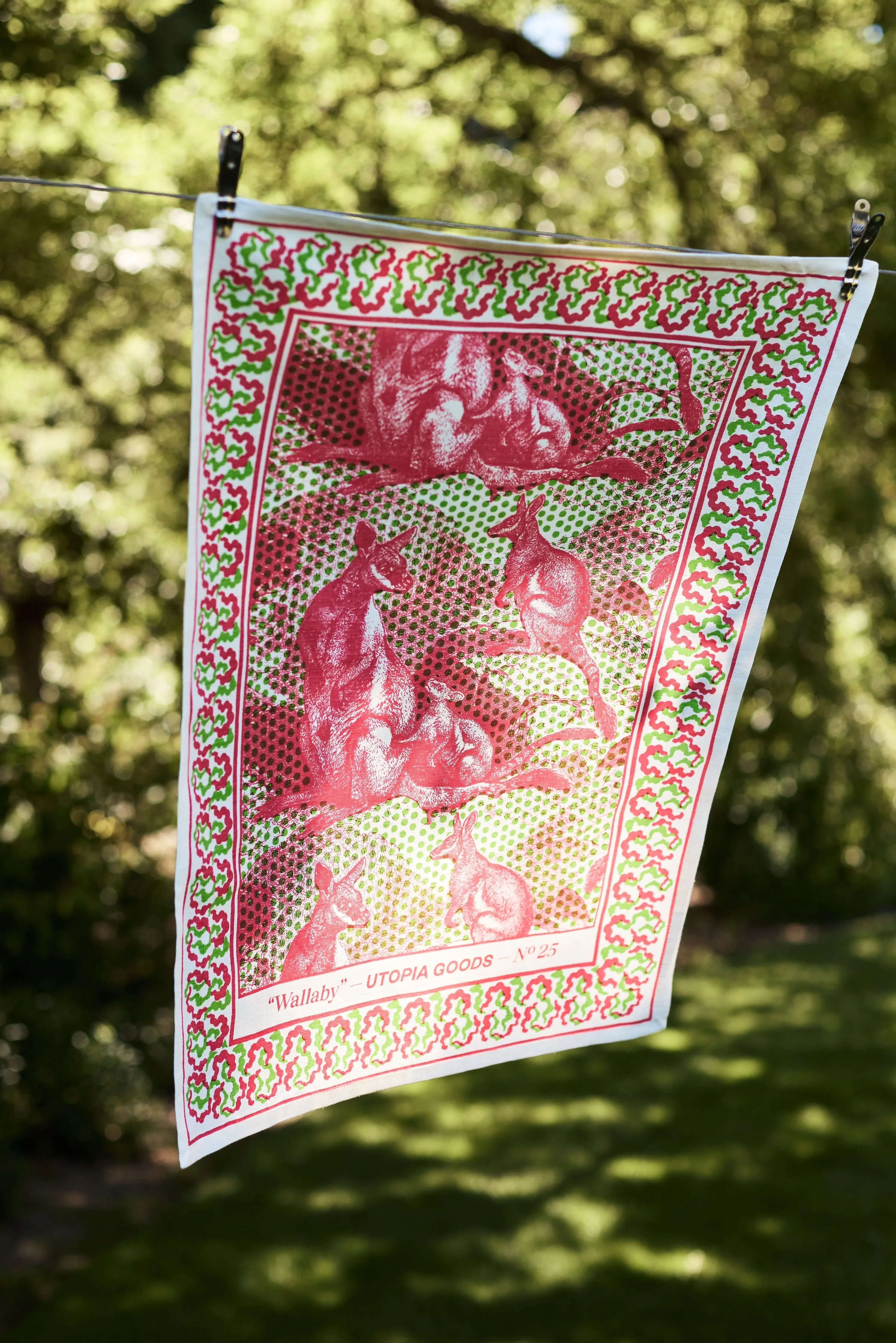 Wallaby Pink & Green Teatowel No. 25