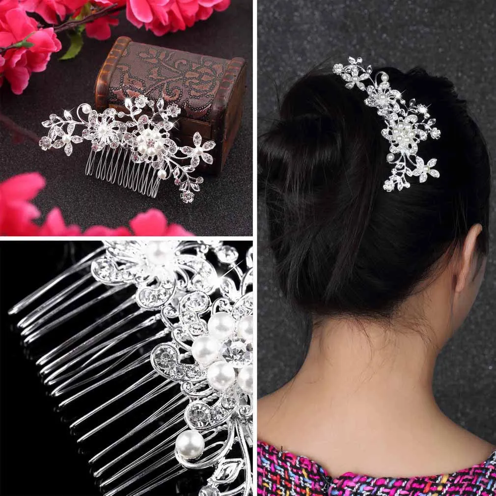 Wedding Bridal Pearl Hair Pins Flower Crystal Hair Clips Bridesmaid Jewelry