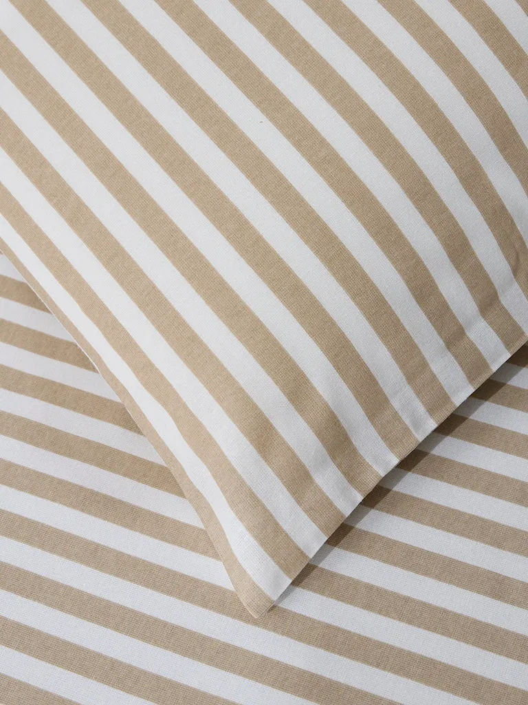 Westside Home Beige Stripe Printed King Bed Flat Sheet and Pillowcase Set