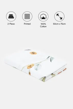 White And Pink Floral Printed Pillowcase Set (2 Piece)