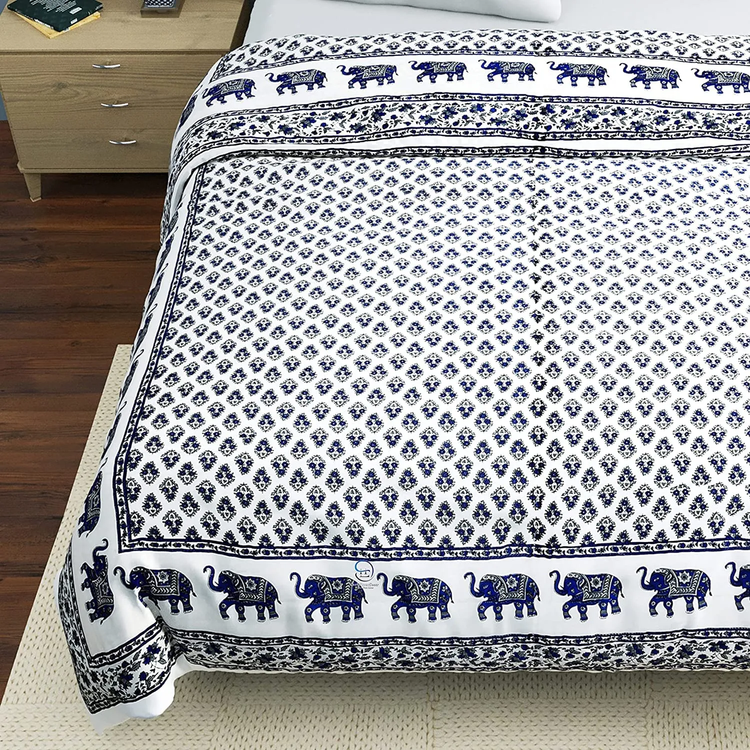 WORLDNEX 400 GSM Soft Light Weight Rajasthani Traditional Jaipuri Hand Block Print Summer and Winter Cotton Double Bed Quilt Razai [Double Bed 90 x 105 Inch] (Design 9)