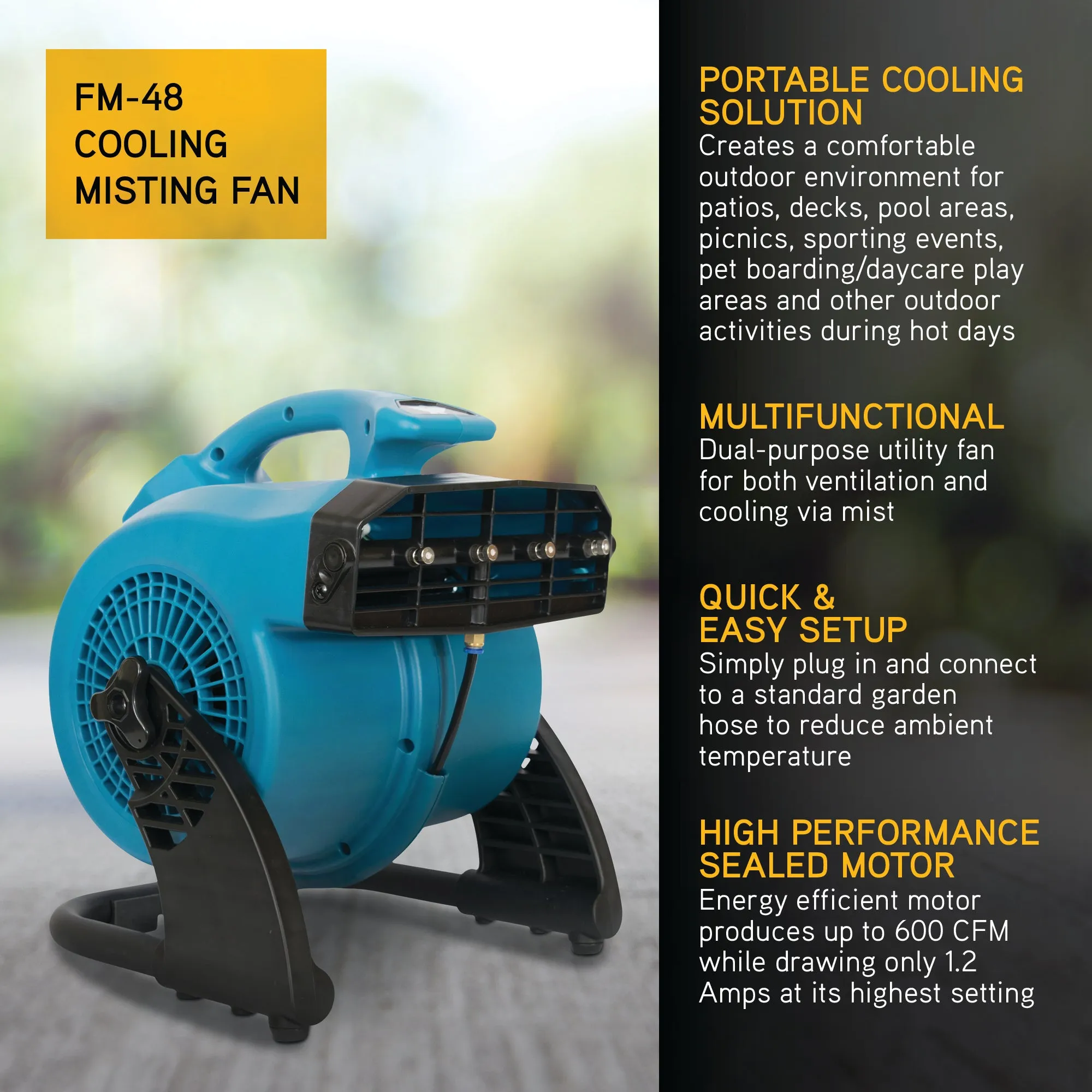 XPOWER FM-48 Portable 3 Speed Outdoor Cooling Misting Fan and High Velocity Air Circulator