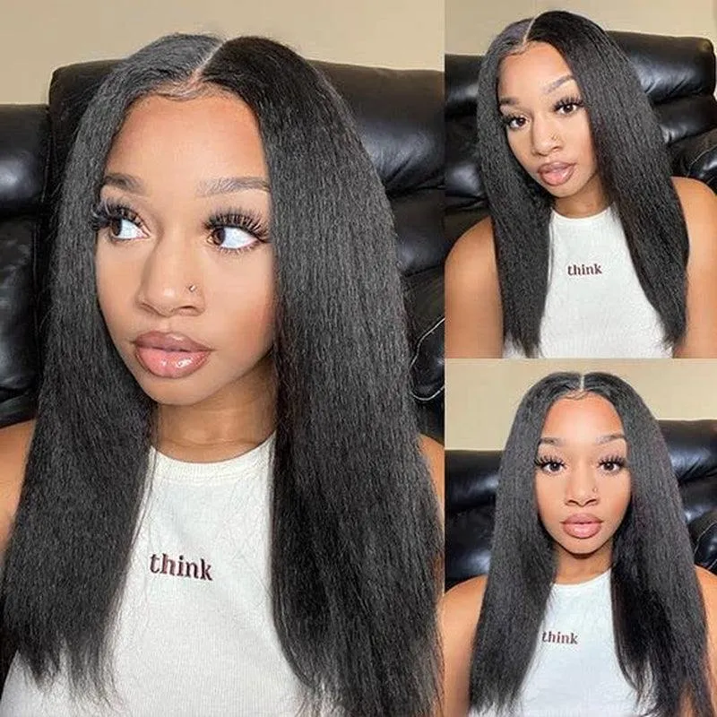 Yaki Straight V Part Wig Synthetic Hair for Black Women KRSI No Leave Out No Glue